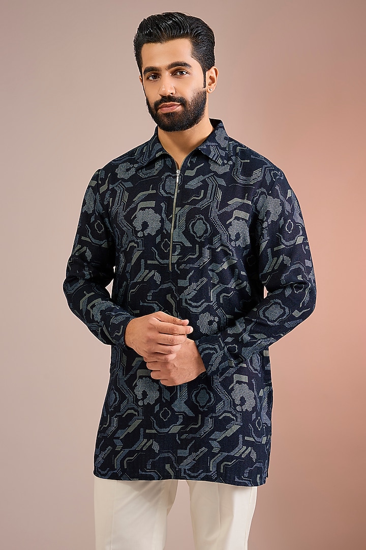 Black Textured Cotton Silk Kurta by Dhruv Vaish at Pernia's Pop Up Shop