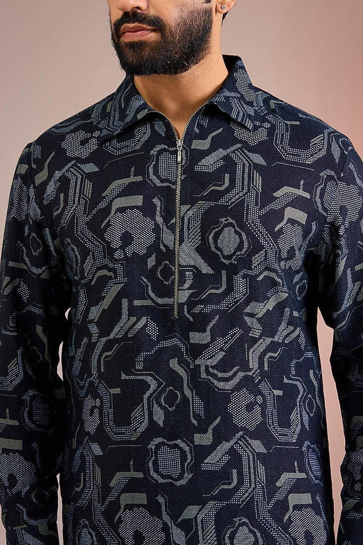 Black Textured Cotton Silk Kurta by Dhruv Vaish at Pernia's Pop Up Shop