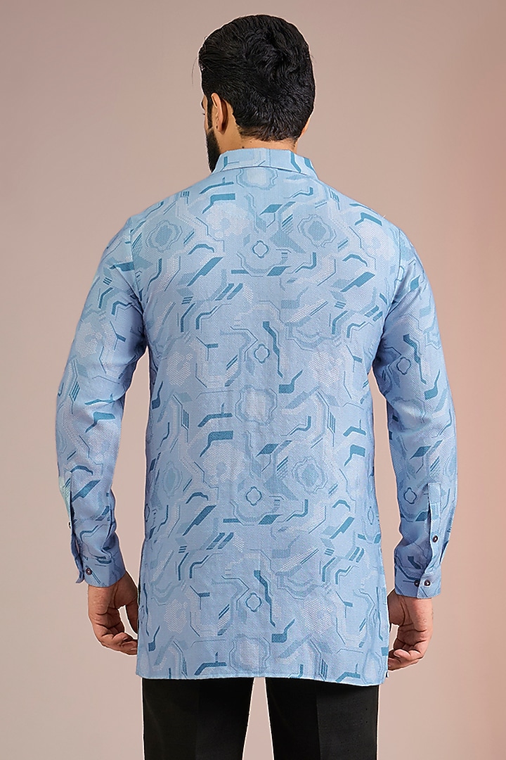 Powder Blue Textured Cotton Silk Kurta by Dhruv Vaish at Pernia's Pop Up Shop