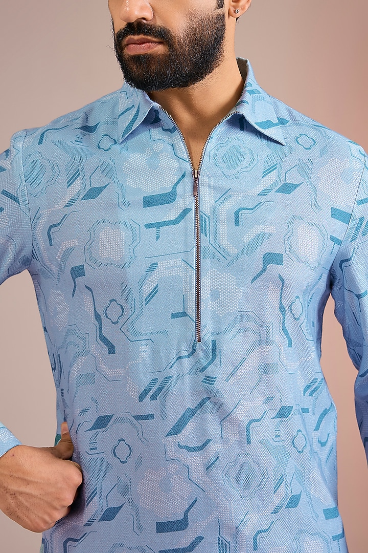 Powder Blue Textured Cotton Silk Kurta by Dhruv Vaish at Pernia's Pop Up Shop