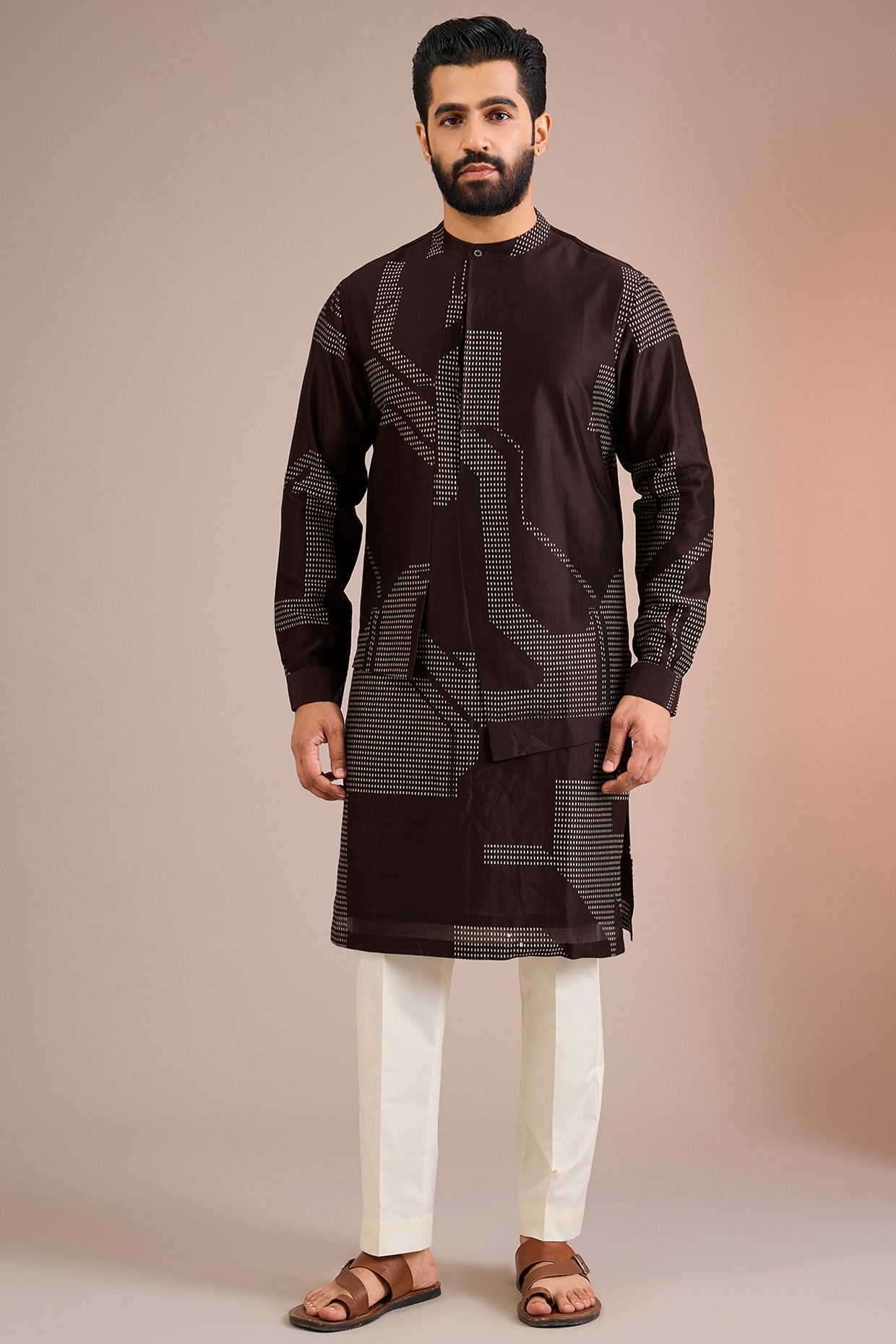 Dhruv Vaish Cocoa-Colored Silk Kurta Set