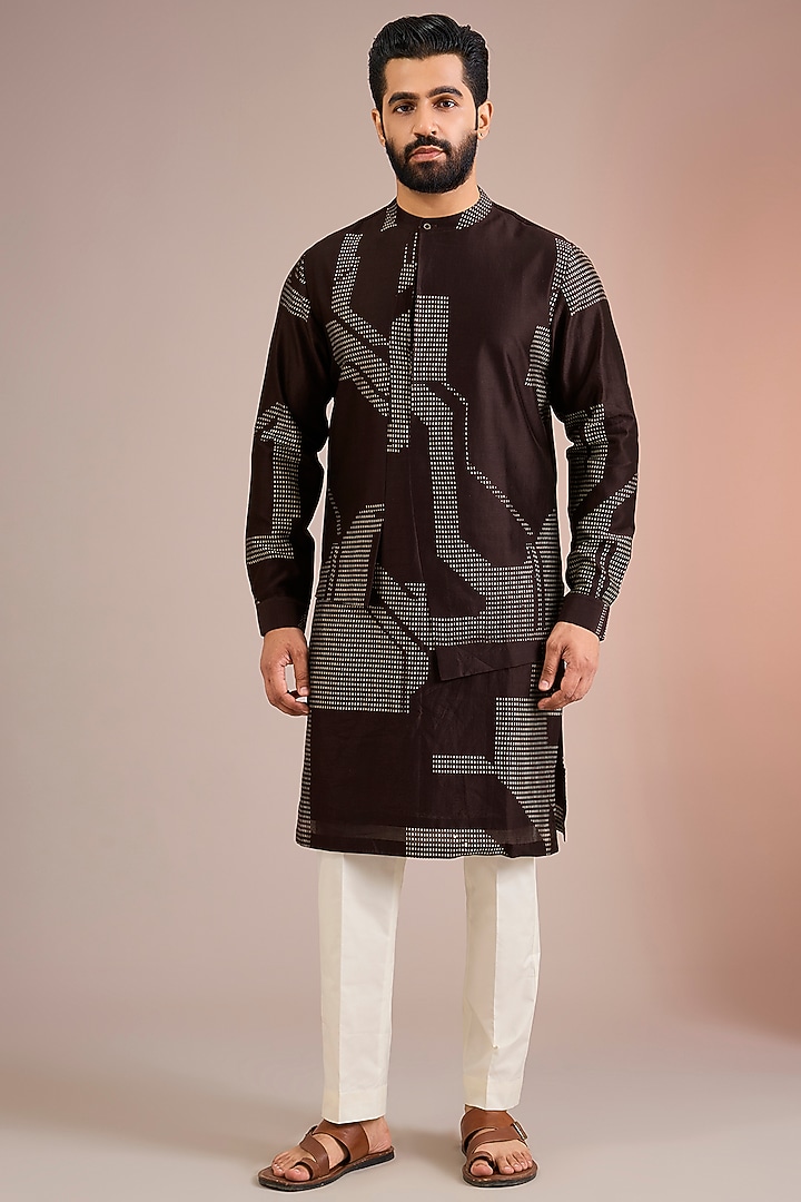 Cocoa-Colored Silk Kurta Set by Dhruv Vaish at Pernia's Pop Up Shop
