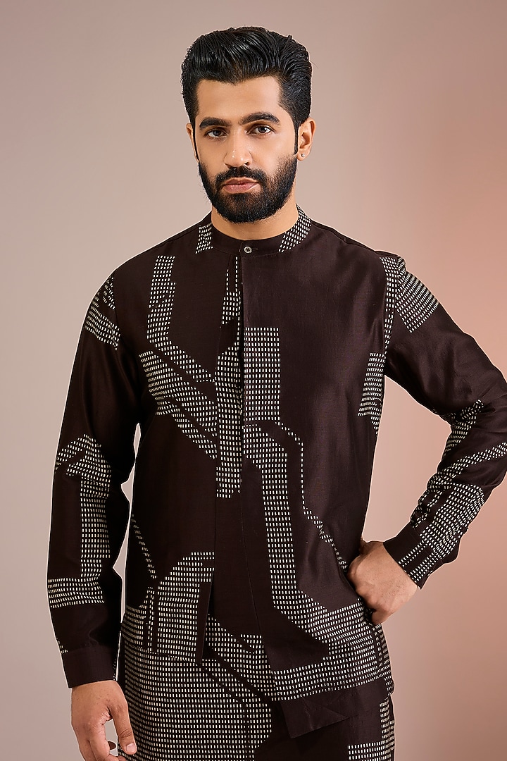Cocoa-Colored Silk Kurta Set by Dhruv Vaish at Pernia's Pop Up Shop