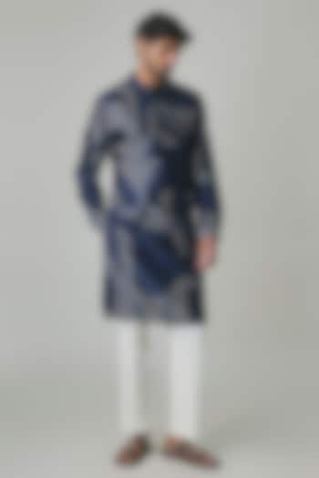 Navy Silk Kurta Set by Dhruv Vaish at Pernia's Pop Up Shop