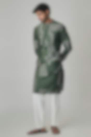 Olive Silk Kurta Set by Dhruv Vaish at Pernia's Pop Up Shop