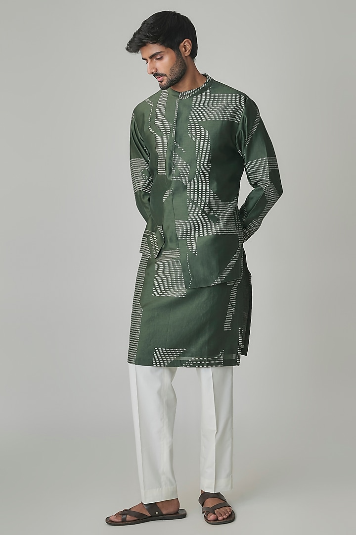 Olive Silk Kurta Set by Dhruv Vaish at Pernia's Pop Up Shop