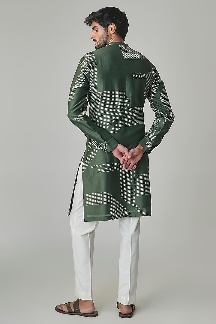 Olive Silk Kurta Set by Dhruv Vaish at Pernia's Pop Up Shop