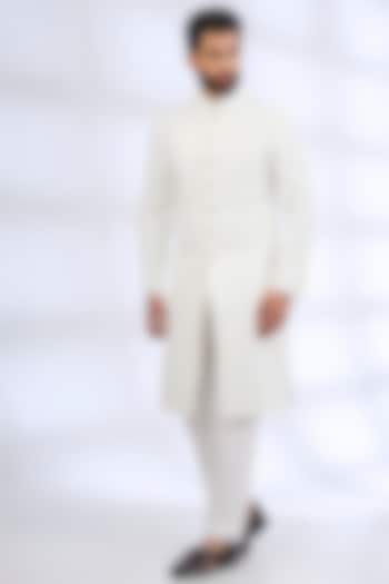 Ivory Silk Wedding Sherwani Set by Dhruv Vaish at Pernia's Pop Up Shop