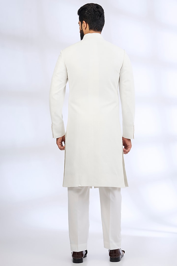 Ivory Silk Wedding Sherwani Set by Dhruv Vaish at Pernia's Pop Up Shop