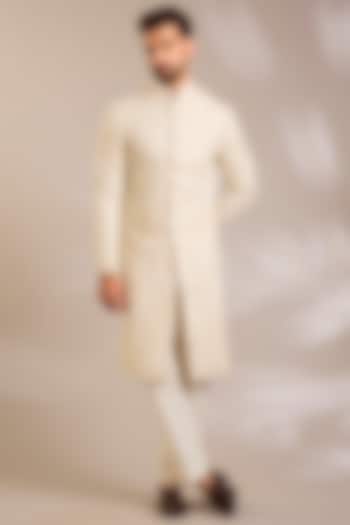 Ivory Silk Groom Sherwani Set by Dhruv Vaish at Pernia's Pop Up Shop