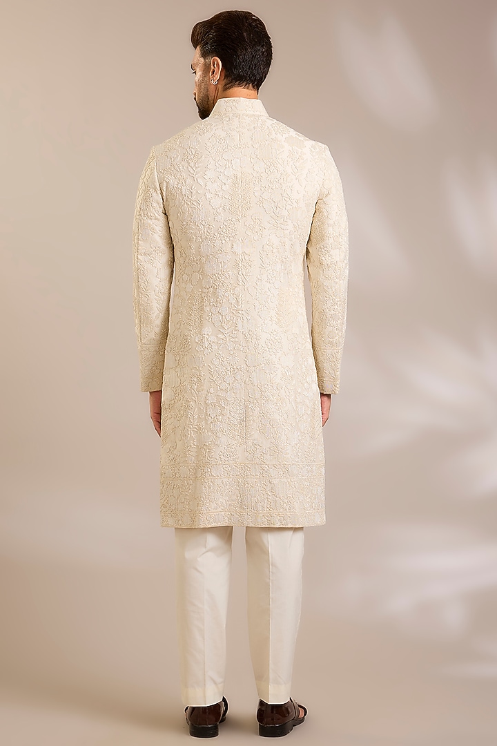 Ivory Silk Groom Sherwani Set by Dhruv Vaish at Pernia's Pop Up Shop