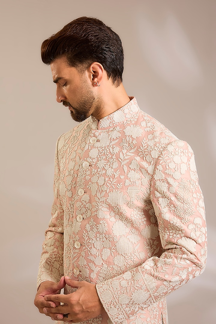 Sandrose Silk Groom Sherwani Set by Dhruv Vaish at Pernia's Pop Up Shop