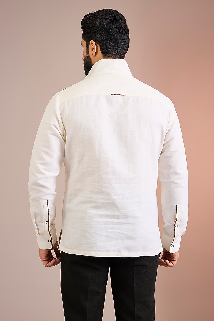 Ivory & Brown Cotton Silk Wedding Shirt by Dhruv Vaish at Pernia's Pop Up Shop