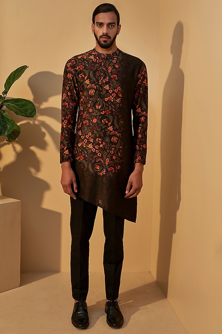 Black Dip-Dyed & Printed Kurta Set by Dhruv Vaish