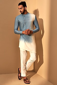 Blue & Ivory Dip-Dyed Kurta Set by Dhruv Vaish-POPULAR PRODUCTS AT STORE