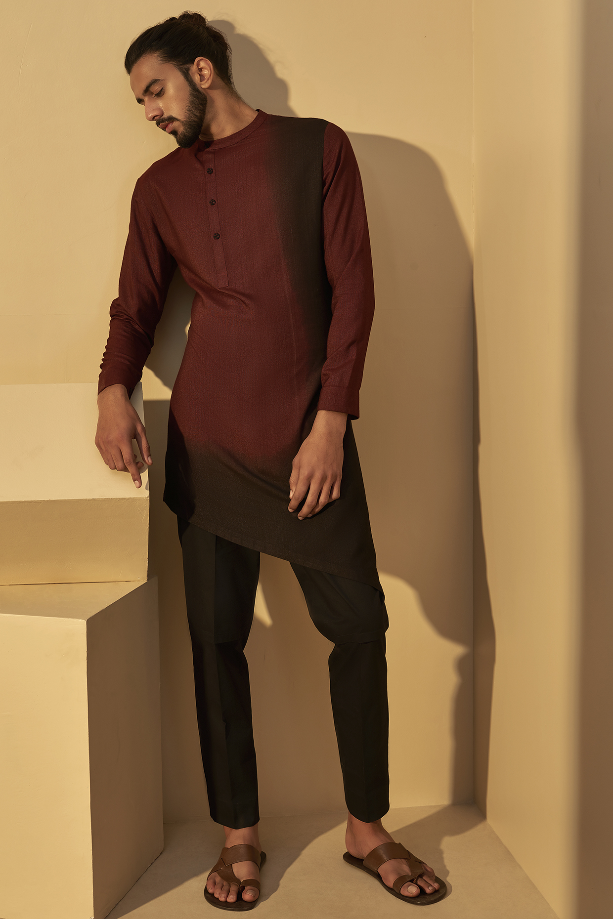 Port Black Dip-Dyed Kurta Set by Dhruv Vaish