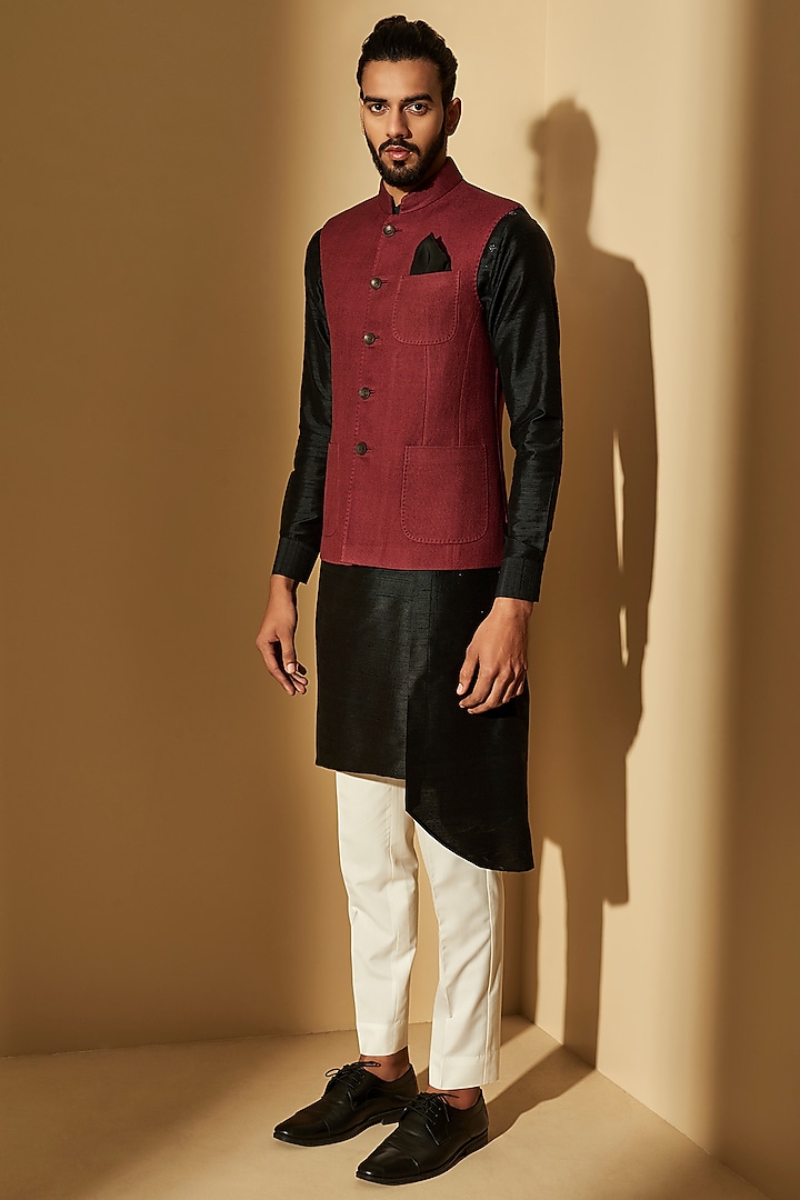Betel Nut Jawahar Jacket With Pockets by Dhruv Vaish