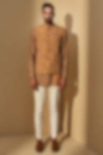 Ochre Yellow Embroidered Jacket With Short Kurta by Dhruv Vaish
