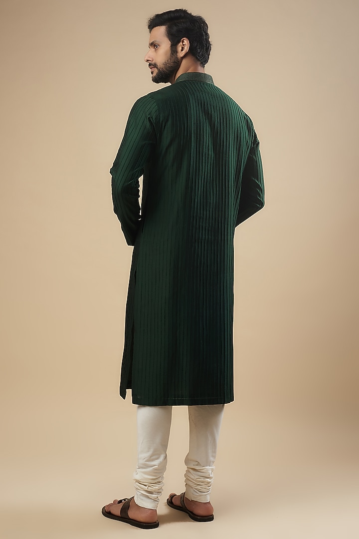 Bottle Green Cotton Silk Chanderi Printed Kurta Set by Dhruv Vaish at Pernia's Pop Up Shop