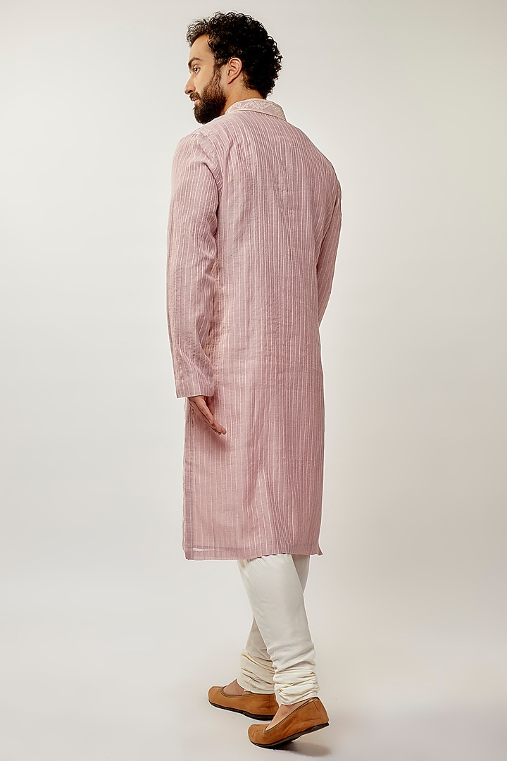 Mauve Mist Cotton Silk Chanderi Embroidered Kurta Set by Dhruv Vaish at Pernia's Pop Up Shop