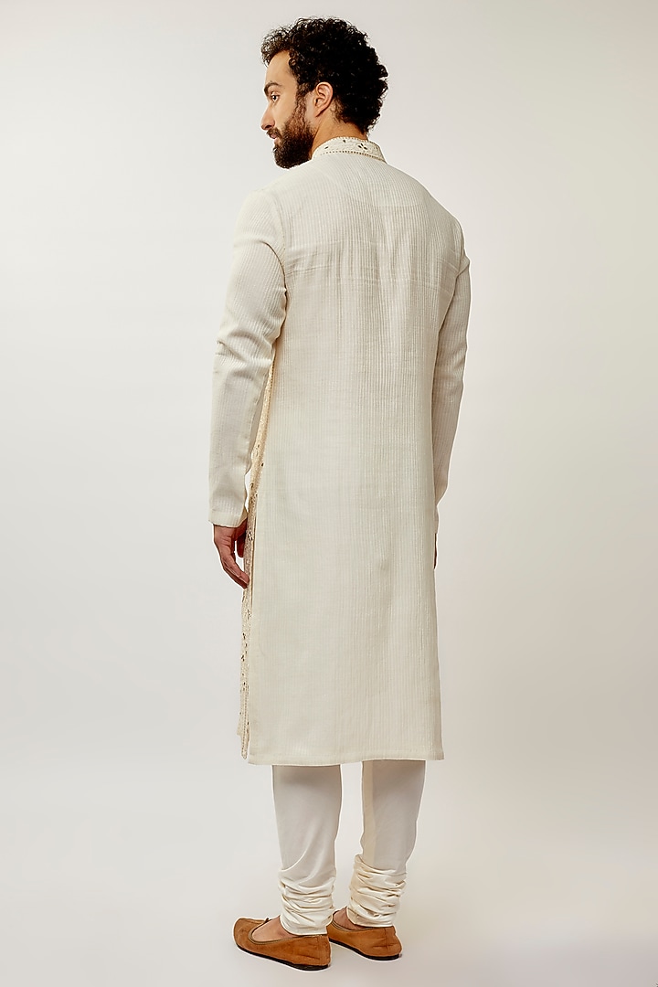 Ivory Cotton Silk Chanderi Embroidered Kurta Set by Dhruv Vaish at Pernia's Pop Up Shop