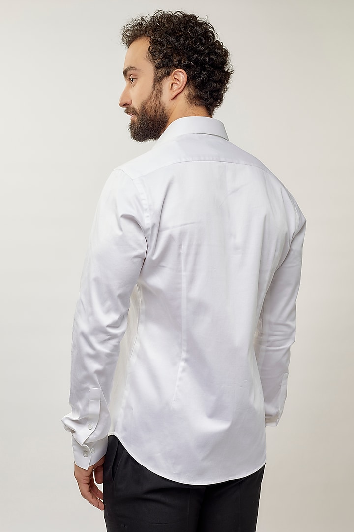 White Cotton Satin Party Wear Shirt by Dhruv Vaish at Pernia's Pop Up Shop