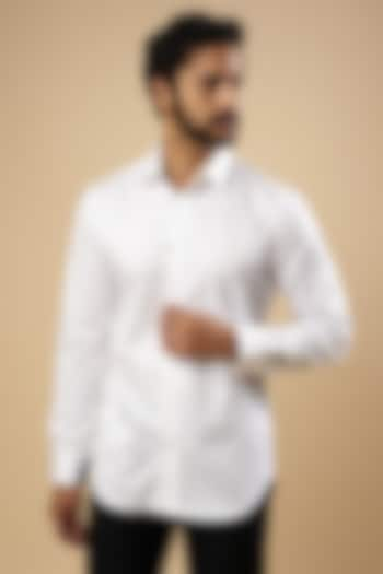 White Cotton Satin Shirt by Dhruv Vaish at Pernia's Pop Up Shop