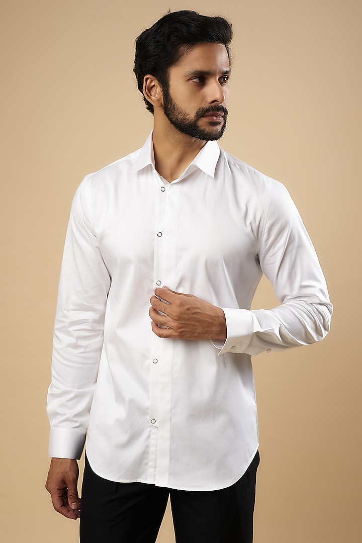 White Cotton Satin Shirt by Dhruv Vaish at Pernia's Pop Up Shop