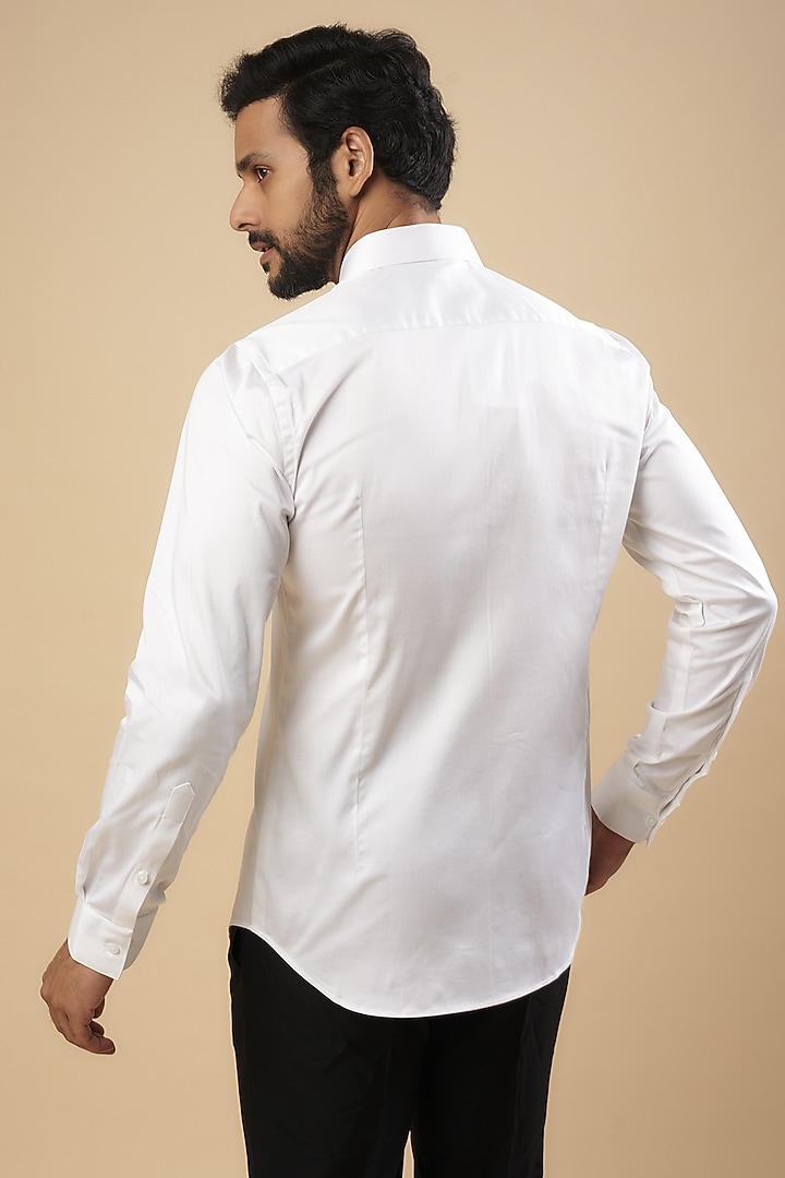 White Cotton Satin Party Wear Shirt by Dhruv Vaish at Pernia's Pop Up Shop