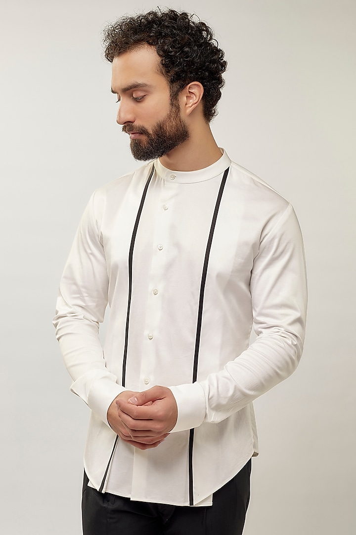 White Cotton Satin Shirt by Dhruv Vaish at Pernia's Pop Up Shop