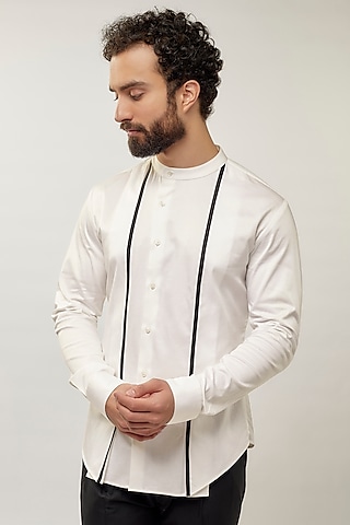 White Cotton Satin Shirt by Dhruv Vaish