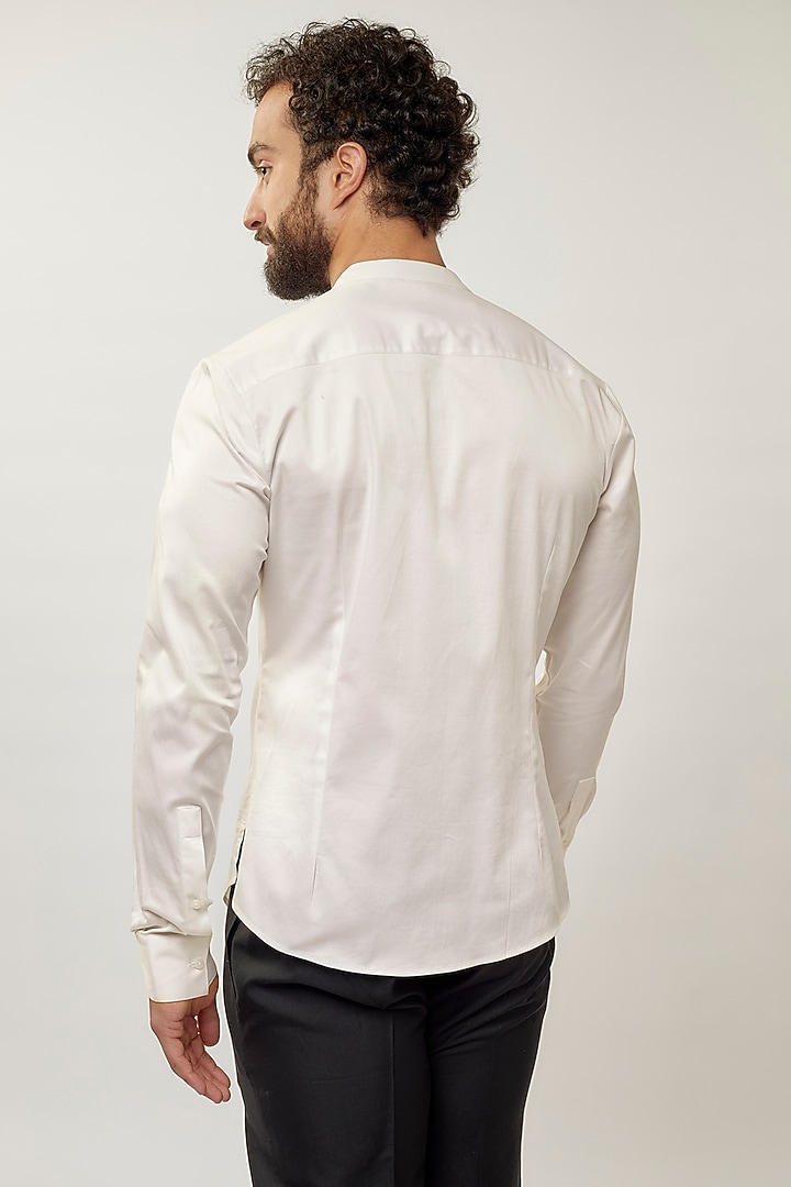 White Cotton Satin Party Wear Shirt by Dhruv Vaish at Pernia's Pop Up Shop