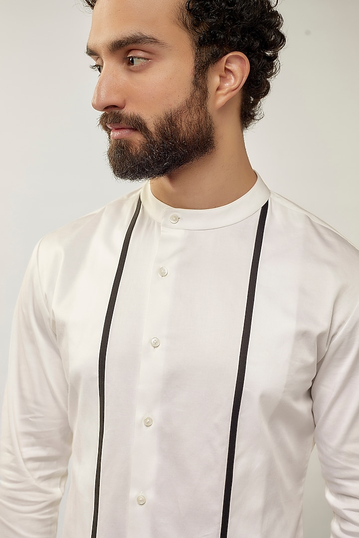 White Cotton Satin Party Wear Shirt by Dhruv Vaish at Pernia's Pop Up Shop