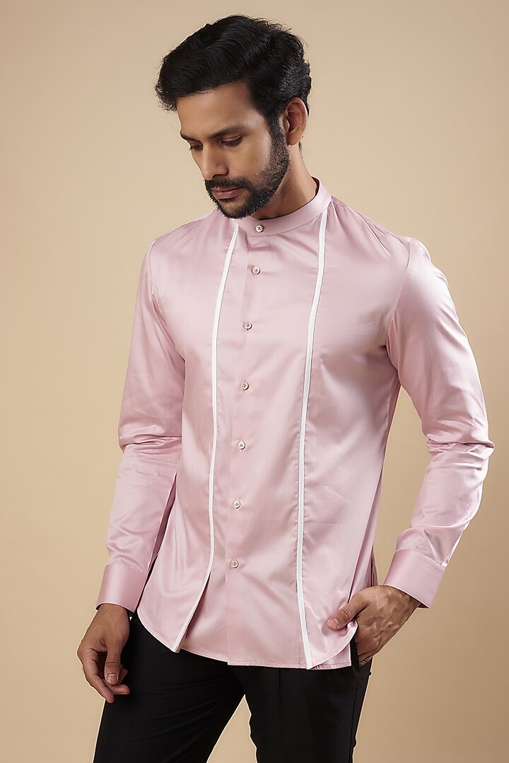 Rose Water Cotton Satin Shirt by Dhruv Vaish