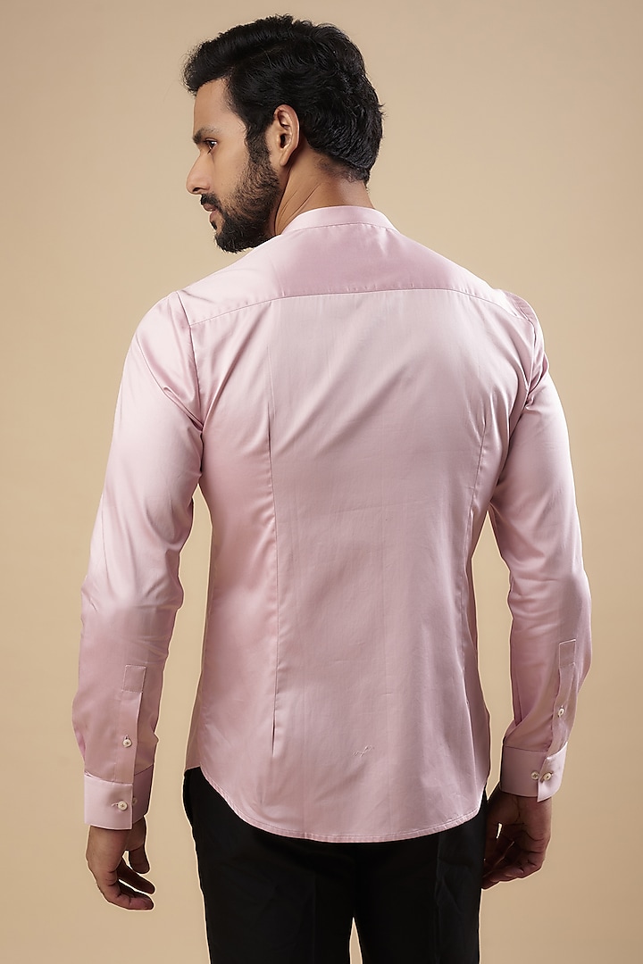 Rose Water Cotton Satin Party Wear Shirt by Dhruv Vaish at Pernia's Pop Up Shop