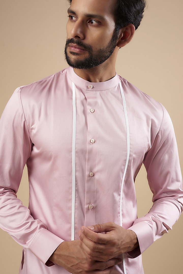 Rose Water Cotton Satin Party Wear Shirt by Dhruv Vaish at Pernia's Pop Up Shop