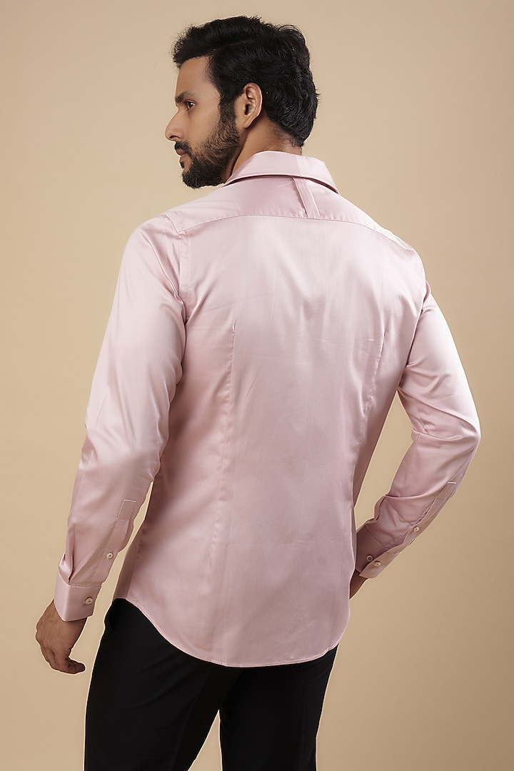 Rose Water Cotton Satin Party Wear Shirt by Dhruv Vaish at Pernia's Pop Up Shop
