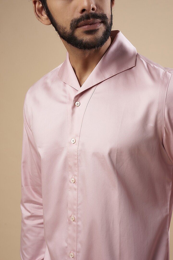 Rose Water Cotton Satin Party Wear Shirt by Dhruv Vaish at Pernia's Pop Up Shop