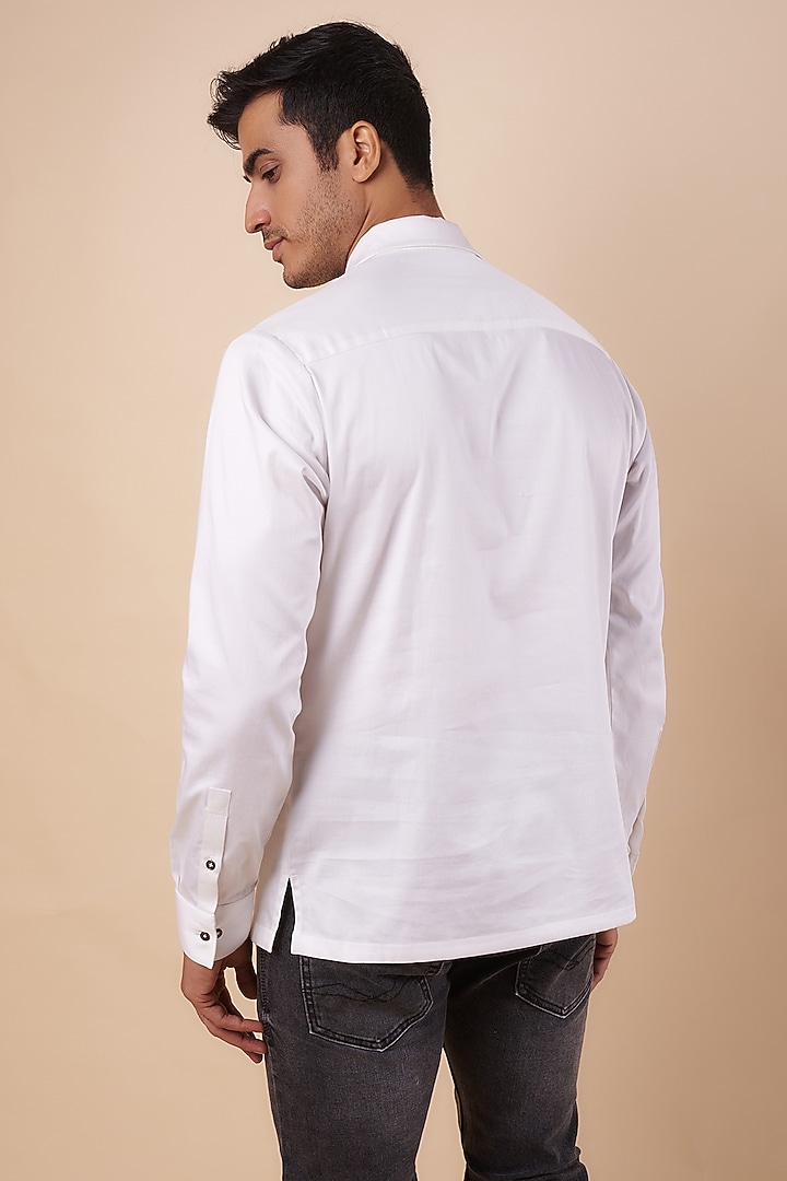 White Cotton Satin Asymmetric Party Wear Shirt by Dhruv Vaish at Pernia's Pop Up Shop