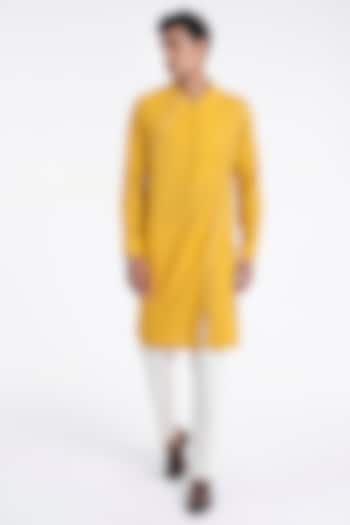 Marigold Cotton Silk Thread Embroidered Kurta Set by Dhruv Vaish