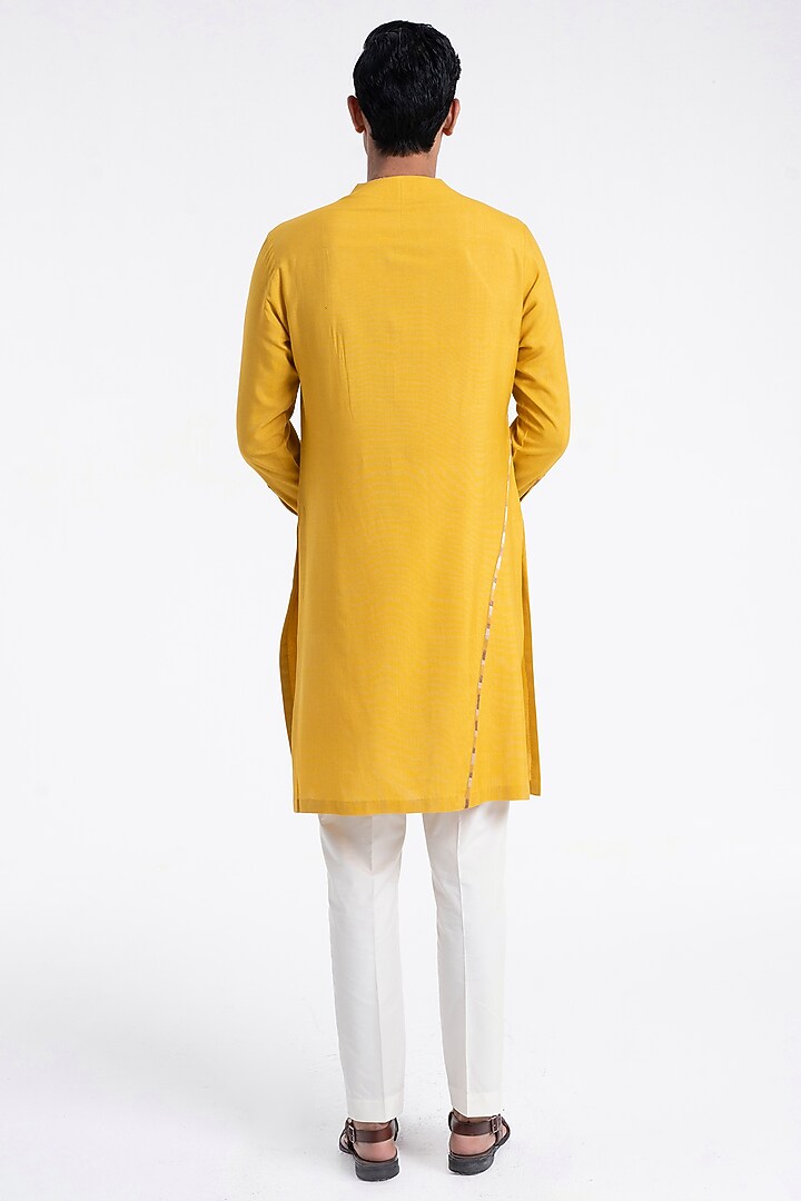 Marigold Cotton Silk Thread Embroidered Kurta Set by Dhruv Vaish at Pernia's Pop Up Shop
