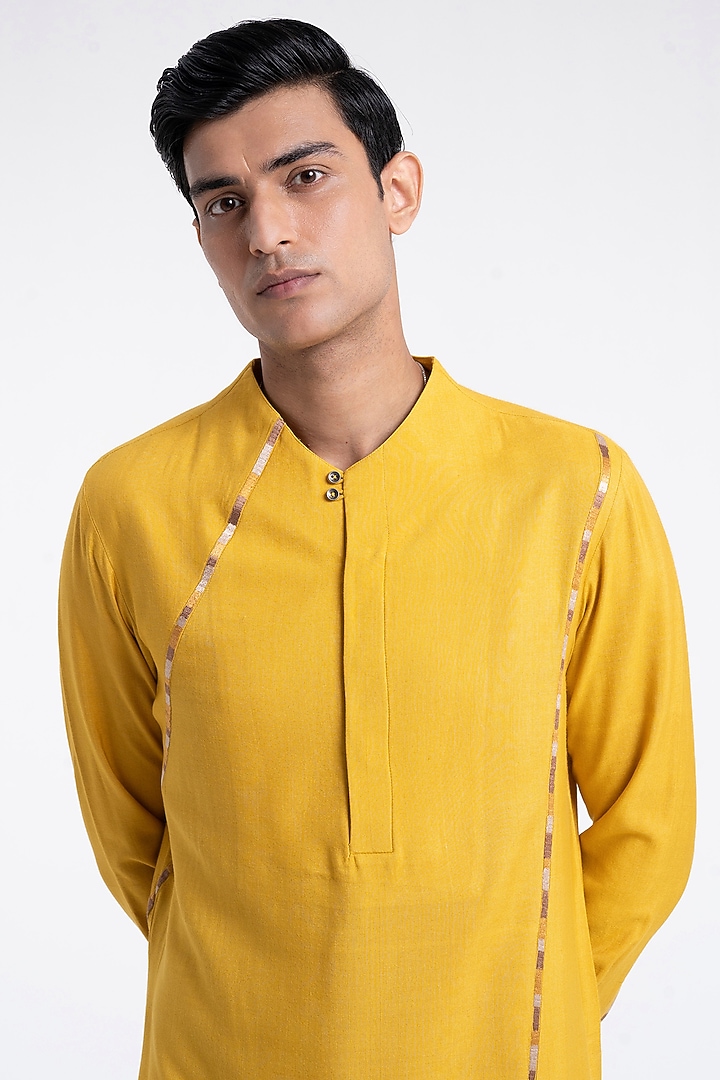 Marigold Cotton Silk Thread Embroidered Kurta Set by Dhruv Vaish at Pernia's Pop Up Shop