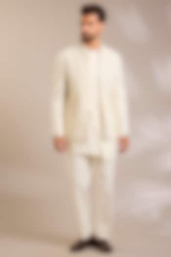 Ivory Silk Groom Indowestern Set by Dhruv Vaish at Pernia's Pop Up Shop