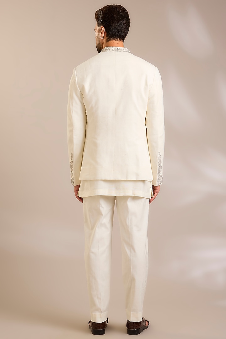 Ivory Silk Groom Indowestern Set by Dhruv Vaish at Pernia's Pop Up Shop