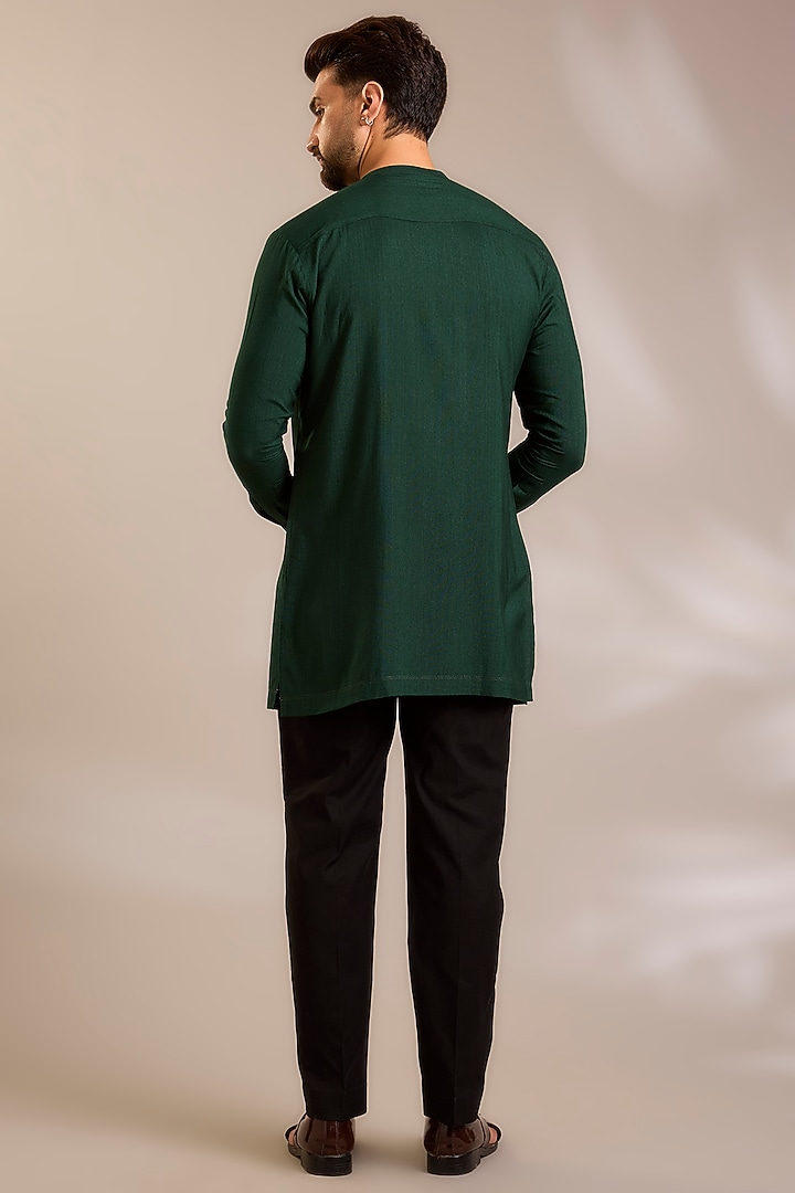 Bottle Green Silk Groom Indowestern Set by Dhruv Vaish at Pernia's Pop Up Shop
