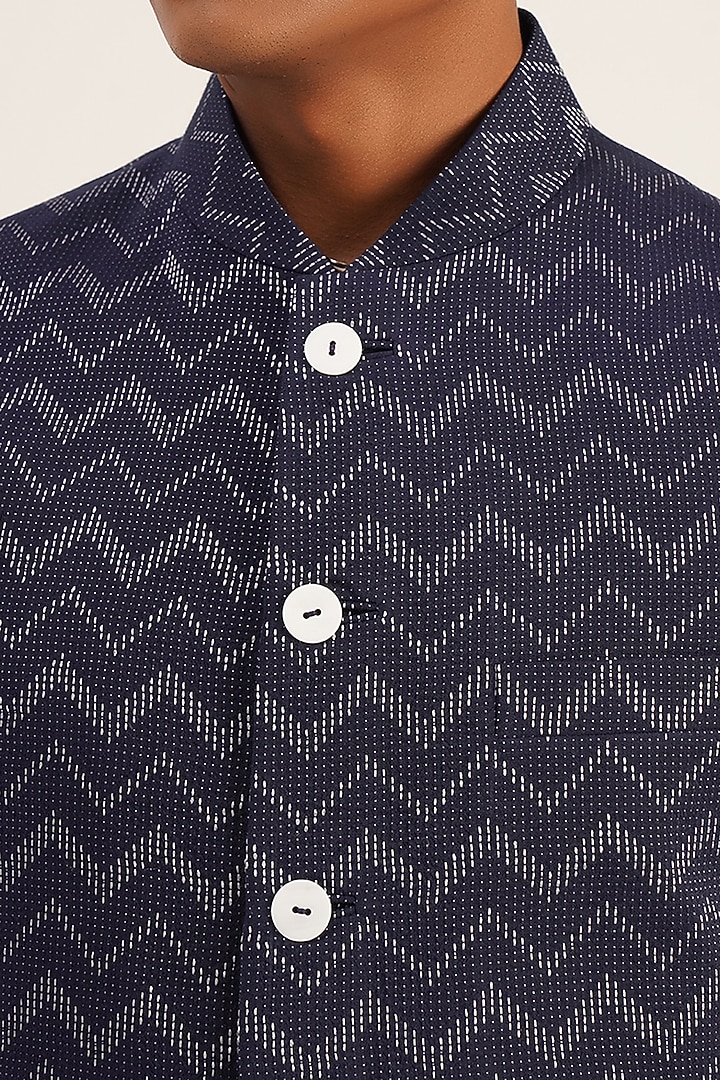 Navy Blue Cotton Silk Nehru Jacket by Dhruv Vaish at Pernia's Pop Up Shop