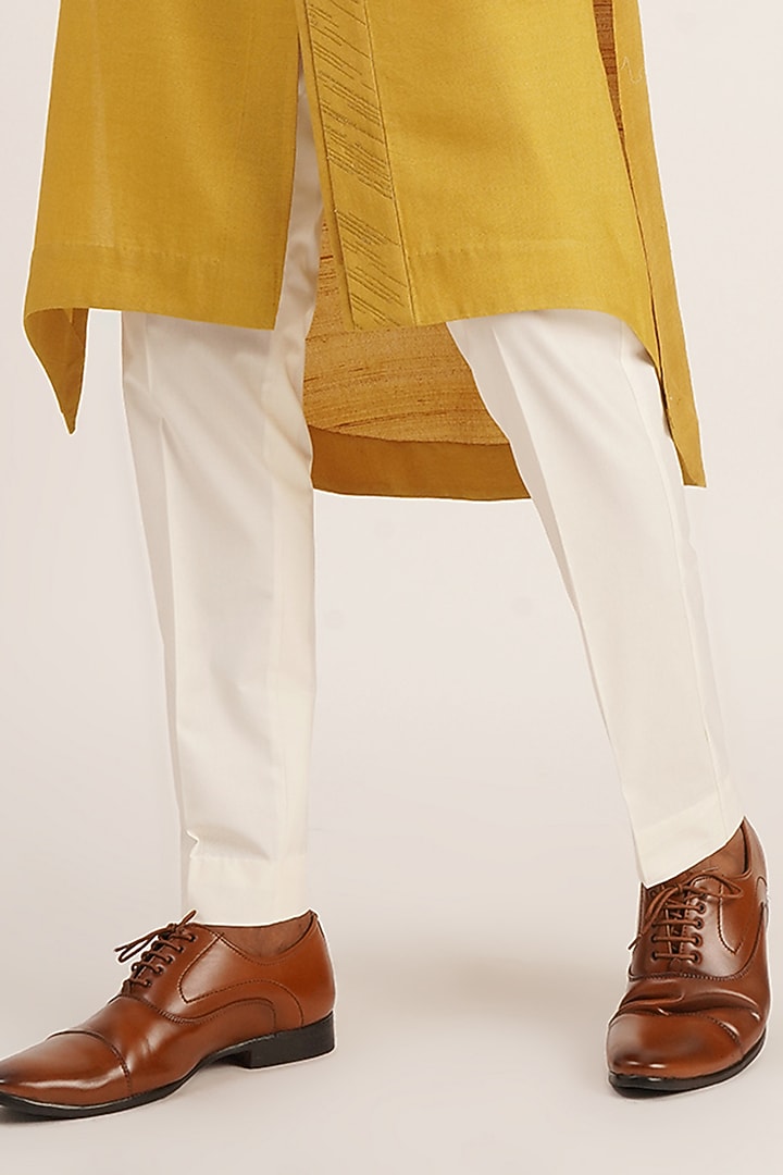 Marigold Cotton Silk Embroidered Kurta Set by Dhruv Vaish at Pernia's Pop Up Shop
