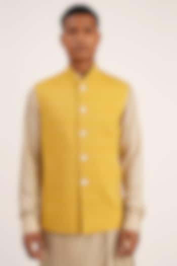 Marigold Cotton Silk Nehru Jacket by Dhruv Vaish at Pernia's Pop Up Shop