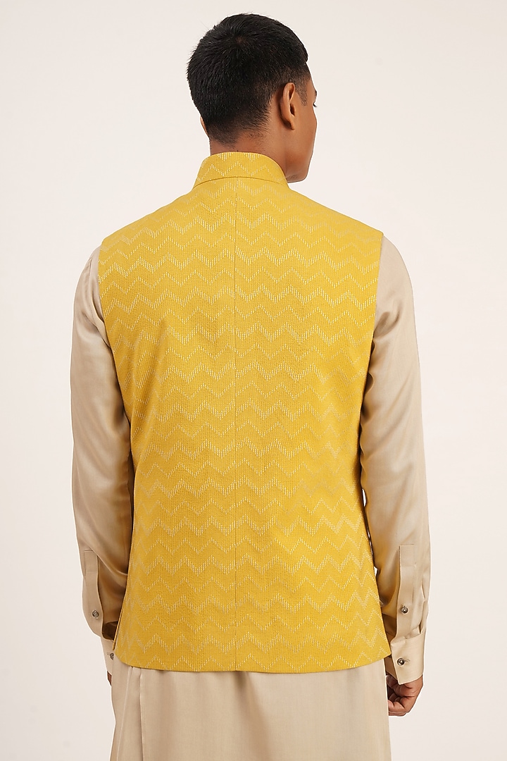 Marigold Cotton Silk Nehru Jacket by Dhruv Vaish at Pernia's Pop Up Shop