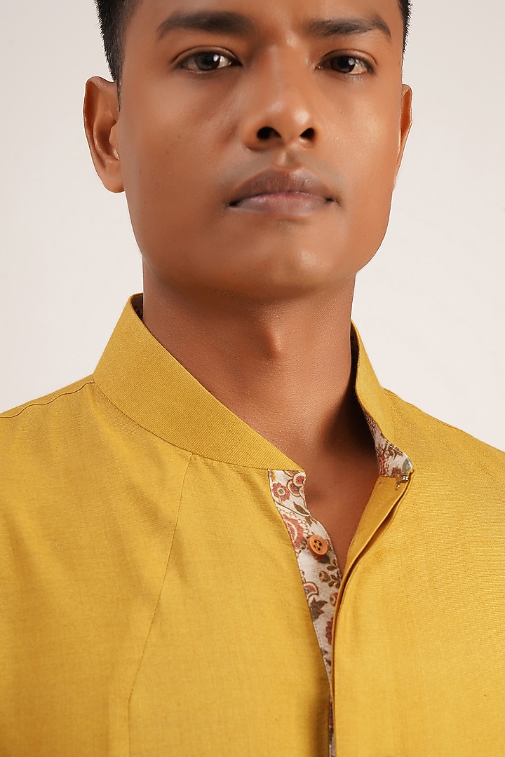 Marigold Cotton Silk Kurta Set by Dhruv Vaish at Pernia's Pop Up Shop